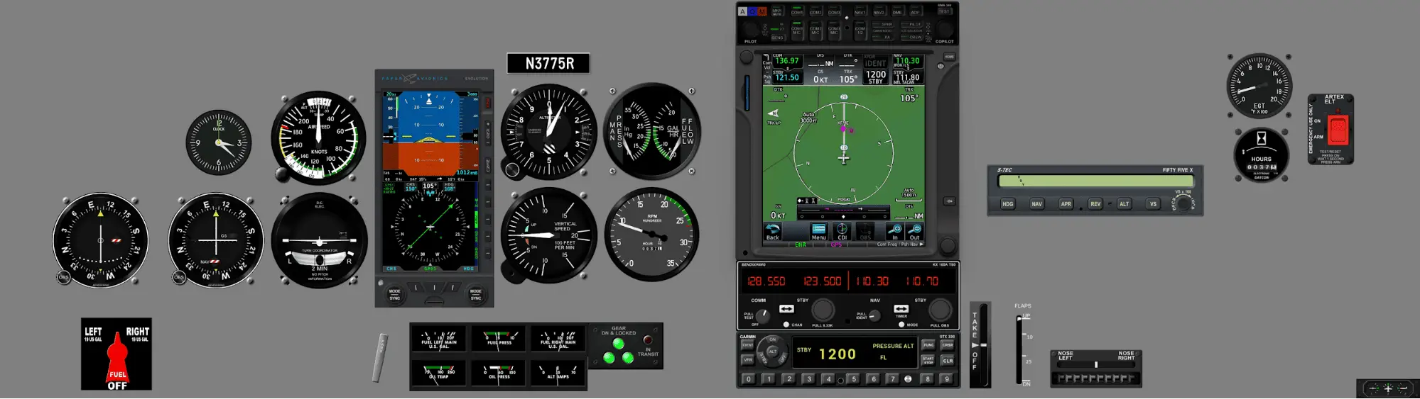 Instrument panel PA-28R-201 - Aspen E5, GTN750, STEC 55