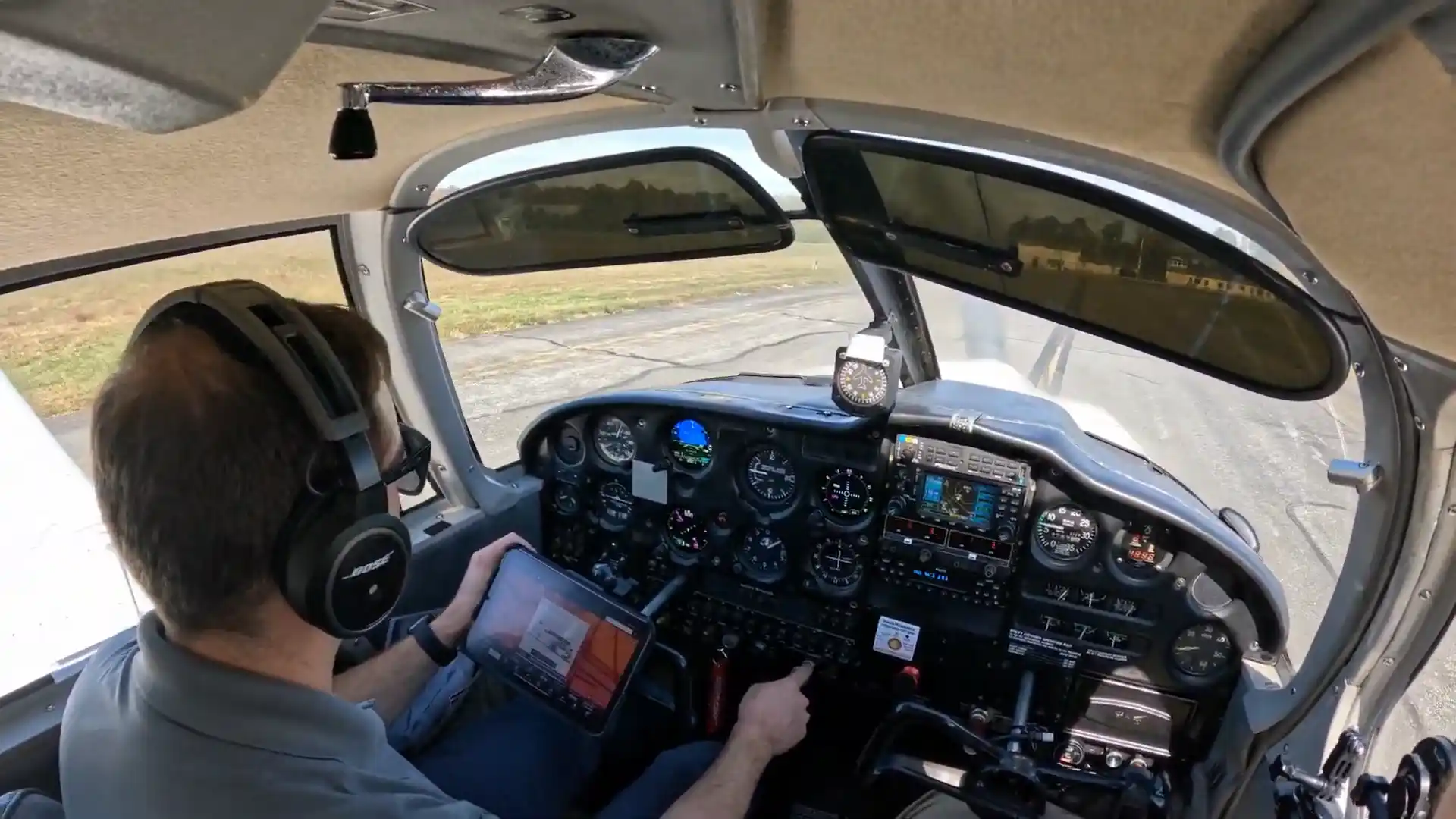 View from the training aircraft cockpit during an approach